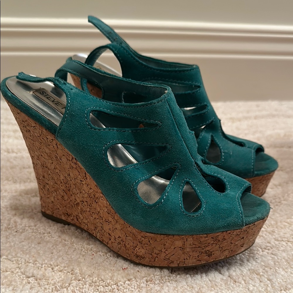 Steve Madden Green Wedge Sandals with Cork Heel
